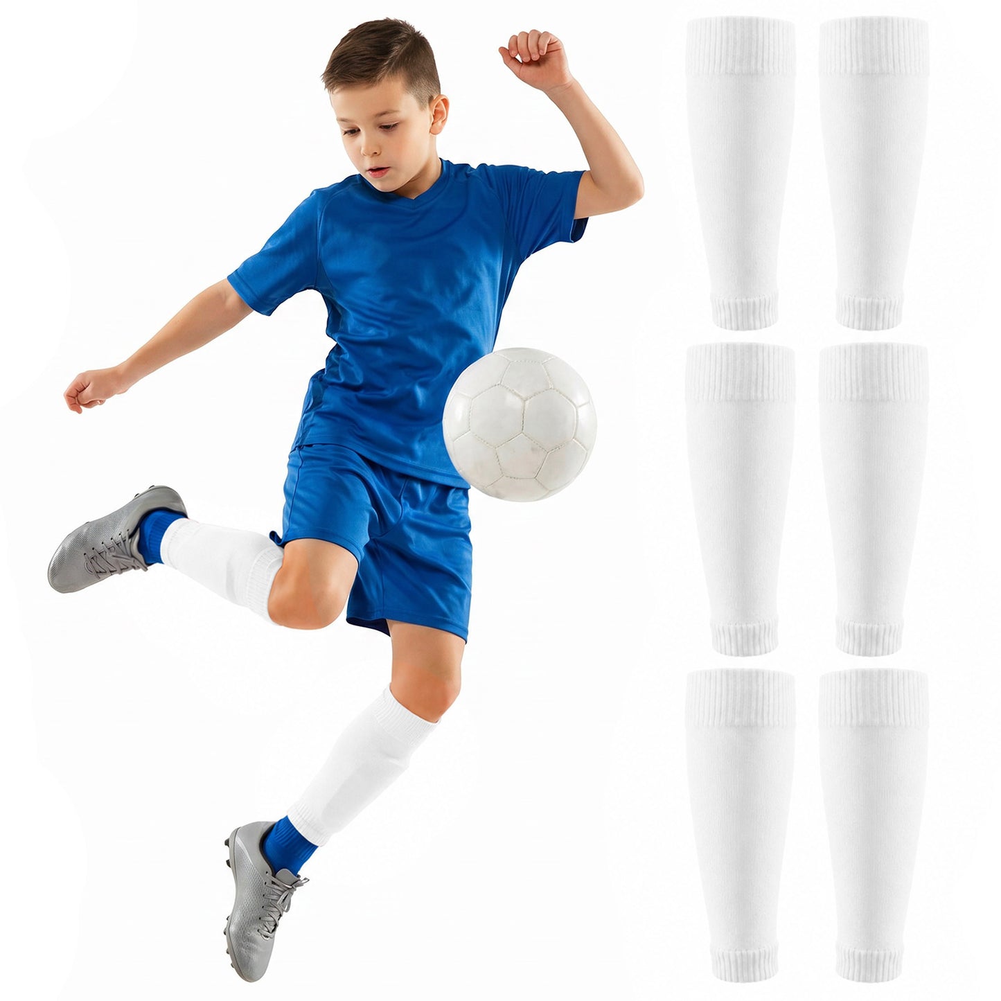 WJIAAA 3 Pair Football Sock Sleeves for Kids, Pre Cut Breathable