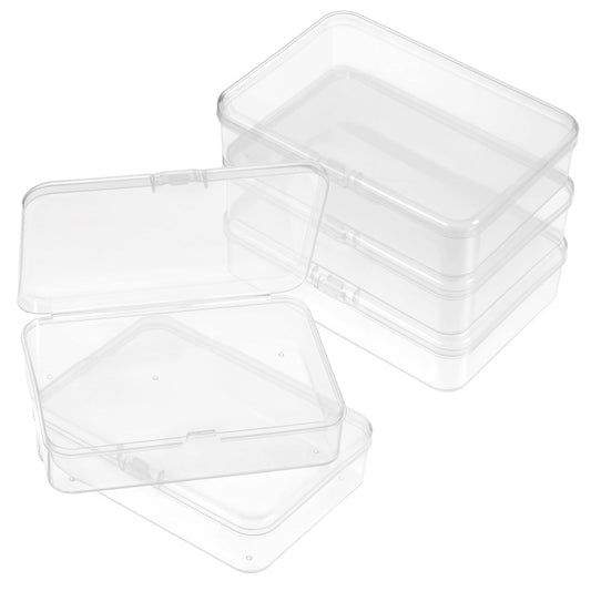 Jeffdad 5 Pcs Mini Plastic Storage Containers Box with Lid, 4x3x1 Inches Clear Rectangle Box for Collecting Small Items, Beads, Game Pieces, Business Cards, Crafts Accessories