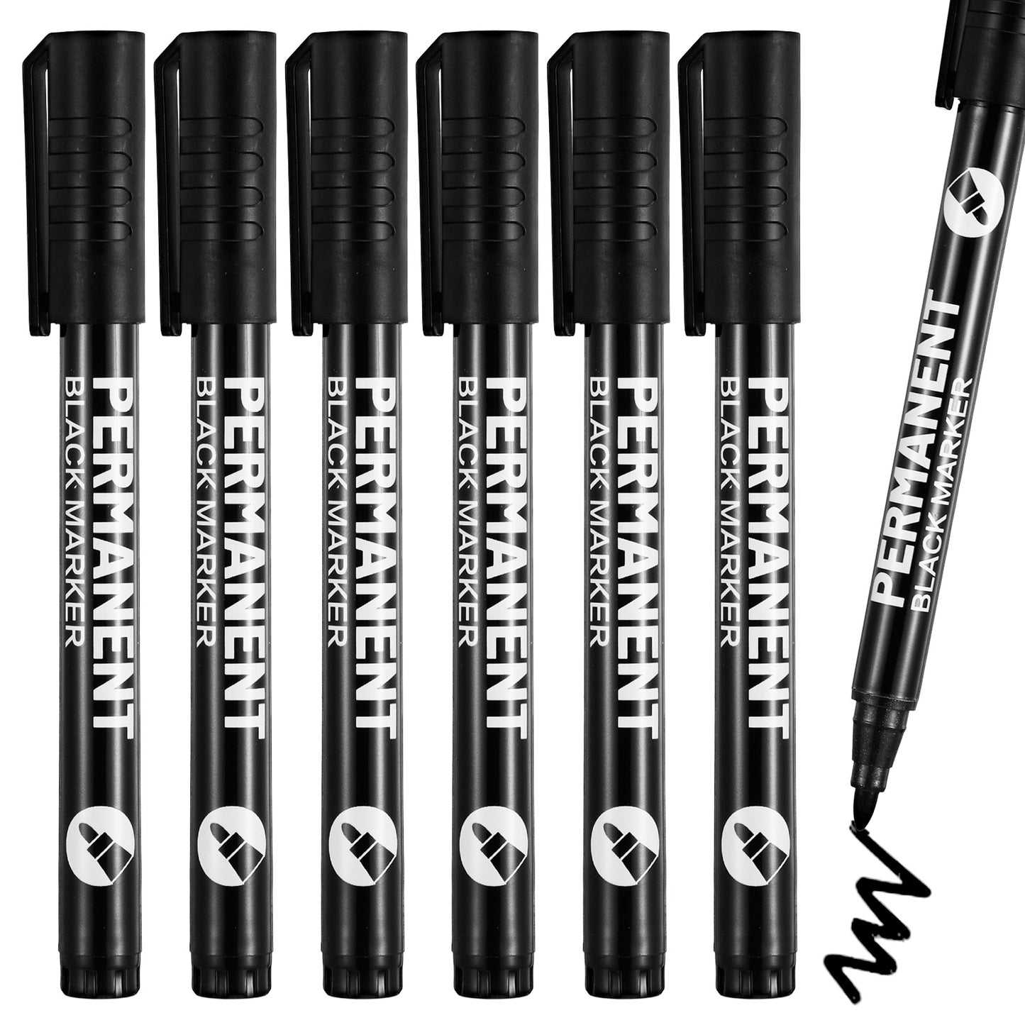 HJZHII 6 Pcs Black Permanent Marker Pens, Bullet Tip Marker Paint Pen, Waterproof and Quick Drying Fabric Pens Acrylic Paint Brush Pen for Clothes Doodling Rock Metal Glass Wood Tyre Painting Ceramic