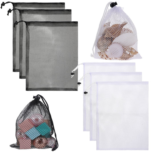 JIYIN 6 Pcs Small Mesh Drawstring, Storage Mesh Bags Drawstring with Cord Lock Small Mesh Bags Drawstring Black Nylon Mesh Drawstring Bag for Travel Stuff Organizer(11.8" x15.8")