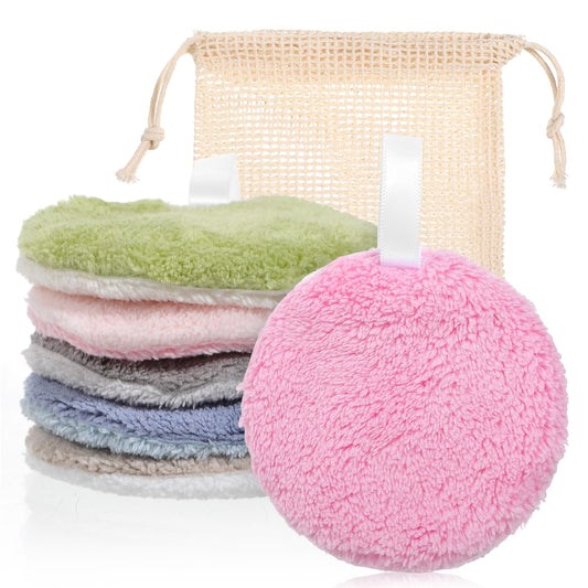 Cobee 6 Pcs Reusable Makeup Remover Pads, 6 Colors Round Eyes Makeup Remover Pads Soft Coral Fleece Facial Cleansing Face Pad Cloth with Mesh Bag for Women