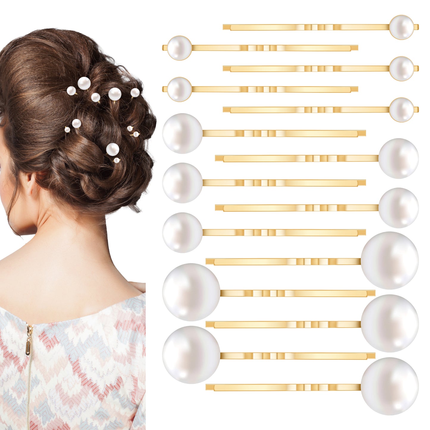 XLIUAX 15 Pcs Gold Pearl Hair Pins, Pearl Hair Clips Slides in 3 Sizes Wedding Elegant Pearls Hairpins Decorative Bobby Pins Barrettes Accessories for Women Brides Bridesmaid
