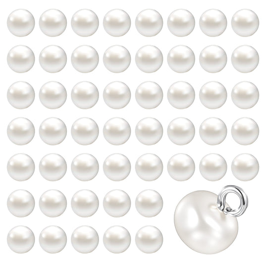JIYIN 50PCS 10mm Beige Pearl Buttons with Shank, Round Pearl Buttons for Clothes, Decorative Button with Shank for Wedding Dresses, Sewing, Shirts, Jewelry Decorations, DIY Crafts(3 mm Hole)