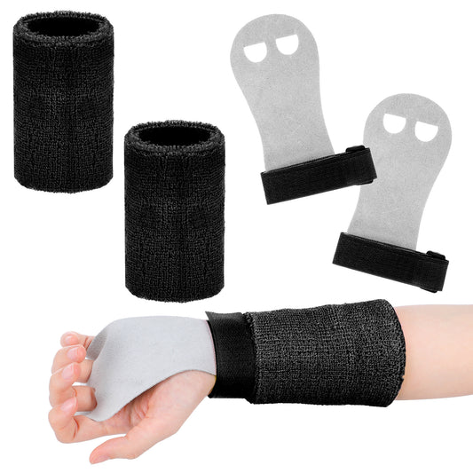 JIEYAO 2 Sets Gymnastics Hand Grips Wristbands Set, Gymnastics Accessories for Kids, Gymnastic Bar Palm Protection and Wrist Support Sports Equipment for Boys Girls Workout & Exercise(Black)