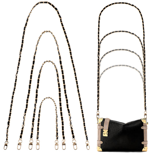 HJZHII 4pcs Purse Chain Strap, 4 Different Sizes Bag Chain Strap Metal Chain Strap PU Leather Replacement Flat Shoulder Chain for DIY Handbag Wallet Crossbody Bag(15.74in, 23.62in, 31.49in, 47.24in)
