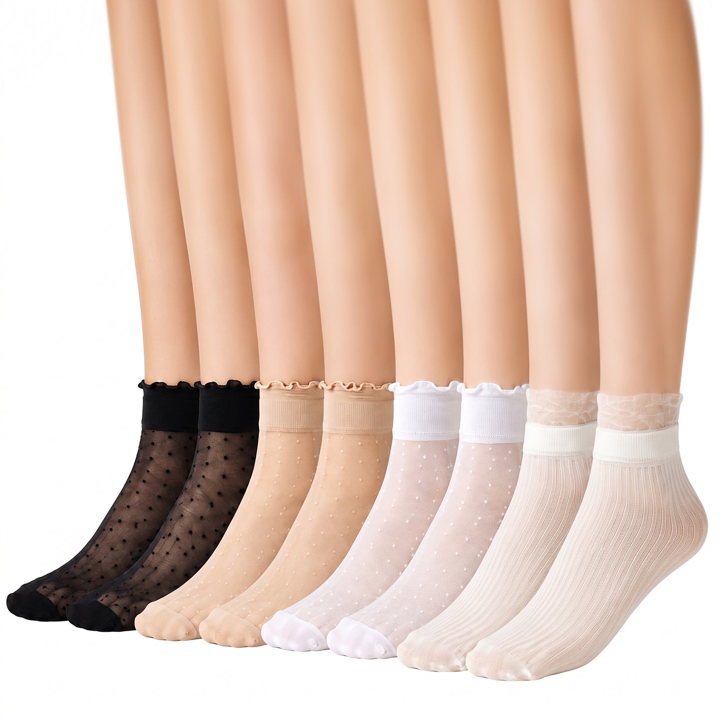 Amabro 20 Pairs Women Nylon Sheer Socks Ankle Ruffle Ultra-Thin Breathable