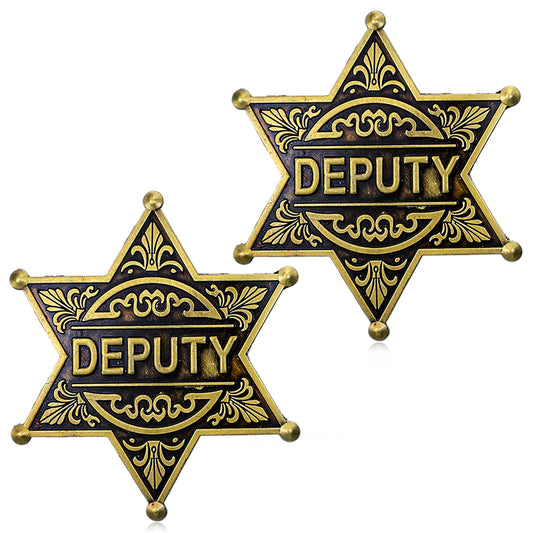 Amaxiu 2Pcs Deputy Badge, Metal Western Deputy Star Pin Brooch for Adult Costume Role Play, Vintage Deputy's Badges for Party Decor, Car Badge Accessory