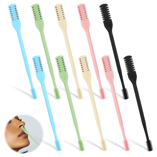 MBAIYO 10 Pcs 2 in 1 Manual Nose Hair Trimmer, 360° Rotating Nasal Hair Cutter with Ear Cleaner for Men & Women, 5 Color Stainless Steel Nose Clippers Set