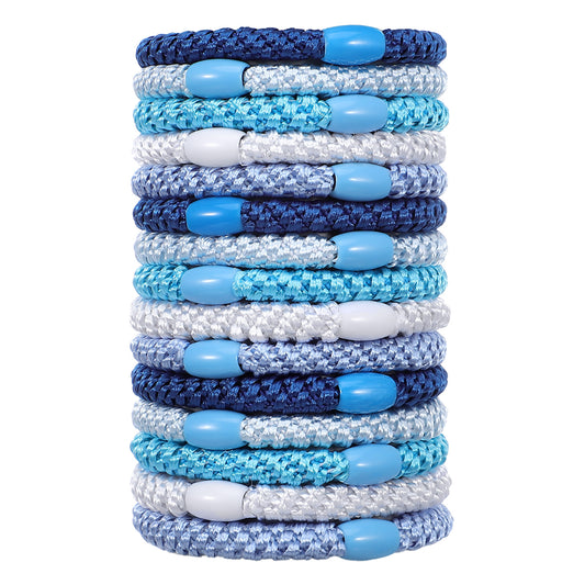 cobee 15 Pcs Elastic Hair Ties, Boho HairTies No Damage Elastic Bands Soft Woven Hairbands No Metal Ponytail Holders Hair Bobbles for Women Thin Thick Medium LongHair (Blue Series)