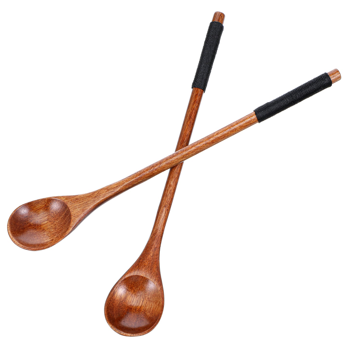 Yuanchu 2 Pcs Long Wooden Spoons for Eating, Nanmu Wooden Honey Tea Coffee Spoons Round Wood Teaspoon Spoon for Cooking Mixing Stirring Eating Soup Cooking Spoon