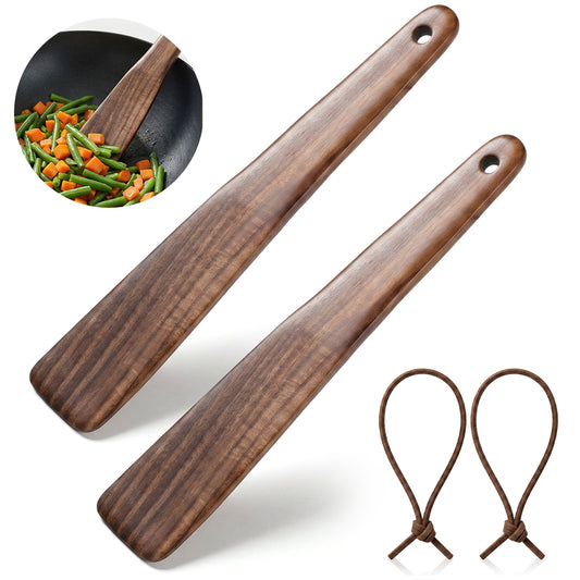 HJZHII 2PCS 12 Inch Teak Wooden Spatula for Cooking, Small Wooden Scraper Flat Wood Spatula Egg Flipper Wood Cooking Utensils for Non-Stick and Cast Iron Flipping Scraping Stirring