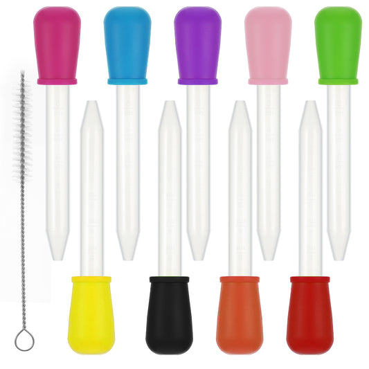 Molain 10 Pcs Liquid Droppers Silicone with Cleaning Brushes, 5ML Clear Liquid Medicine Eye Droppers with Bulb Tip for Candy Mold, Baby Feeder, Gummy Mold and Crafts
