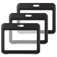 HJZHII 5Pcs Horizontal Hard Plastic ID Badge Holders, Double-Sided Transparent Windows Waterproof ID Card Protector Name Badge Holder for Women and Men Office School Credit & Access Cards(Black)