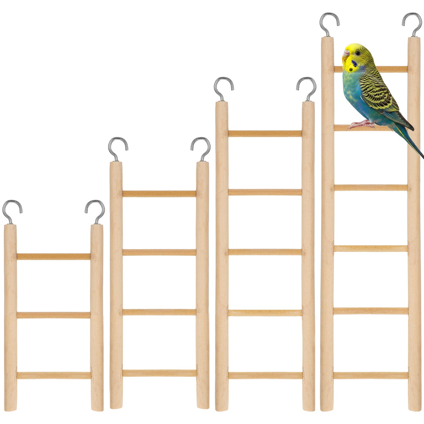 XLIUAX 4 Pack Hanging Bird Climbing Ladder, 3&4&5&6 Step Wooden Bird Ladder Bird Cage Ladder Climbing Toys for Parrot Hamster Cockatoo Lovebird Bird Cage Accessories
