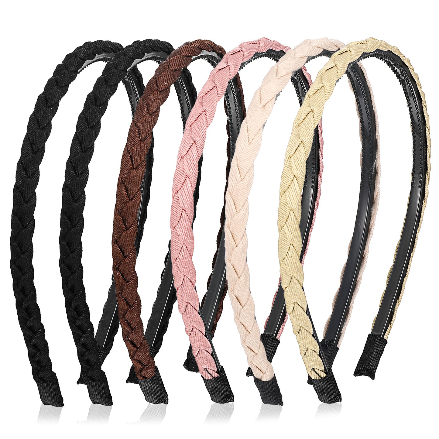 XLIUAX 6 Pcs Thin Braided Headbands, Non-Slip Flexible Headband with Teeth Comb Skinny Twisted Boho Head Band for Women Fashion Hairbands Hair Accessories