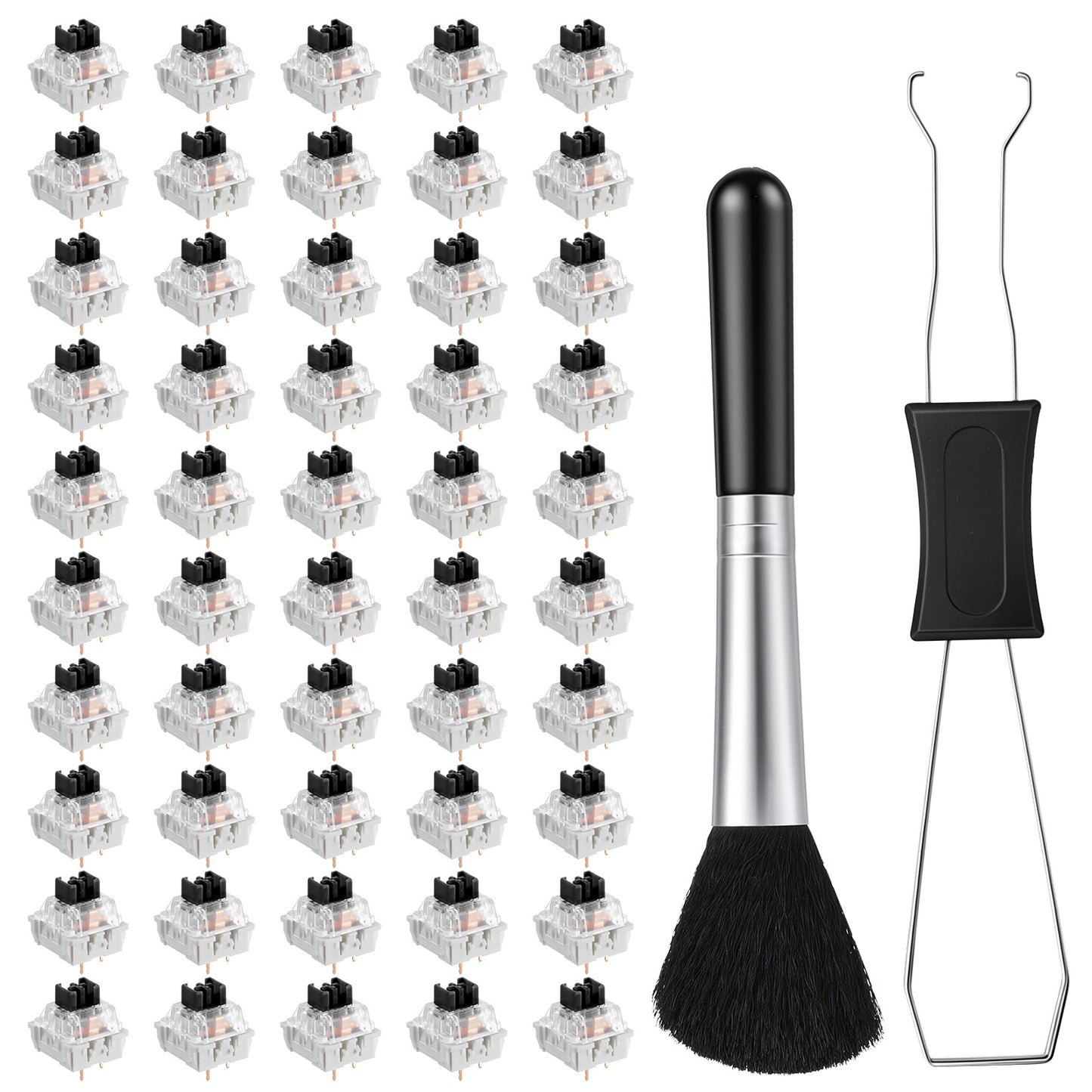 HJZHII 50 Pcs Mechanical Keyboard Switches, Dustproof 3-Pin Clicky Switches with Key Puller Brush Gaming Keyboard Clicker Tactile Switch Keyboards Tactile Response Mechanical Switch for Upgrade(Black)