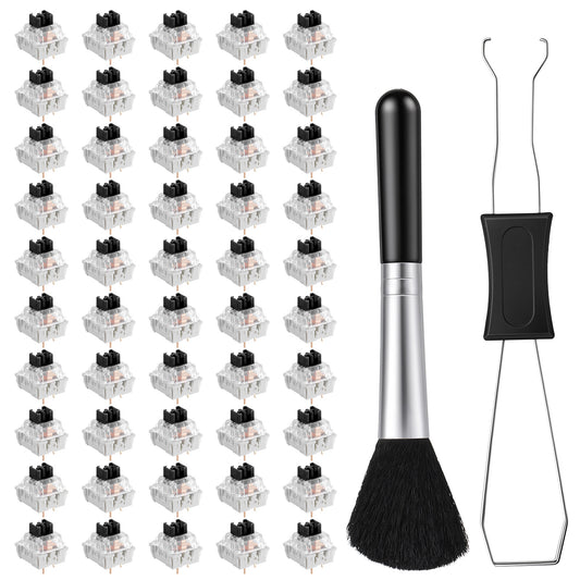HJZHII 50 Pcs Mechanical Keyboard Switches, Dustproof 3-Pin Clicky Switches with Key Puller Brush Gaming Keyboard Clicker Tactile Switch Keyboards Tactile Response Mechanical Switch for Upgrade(Black)