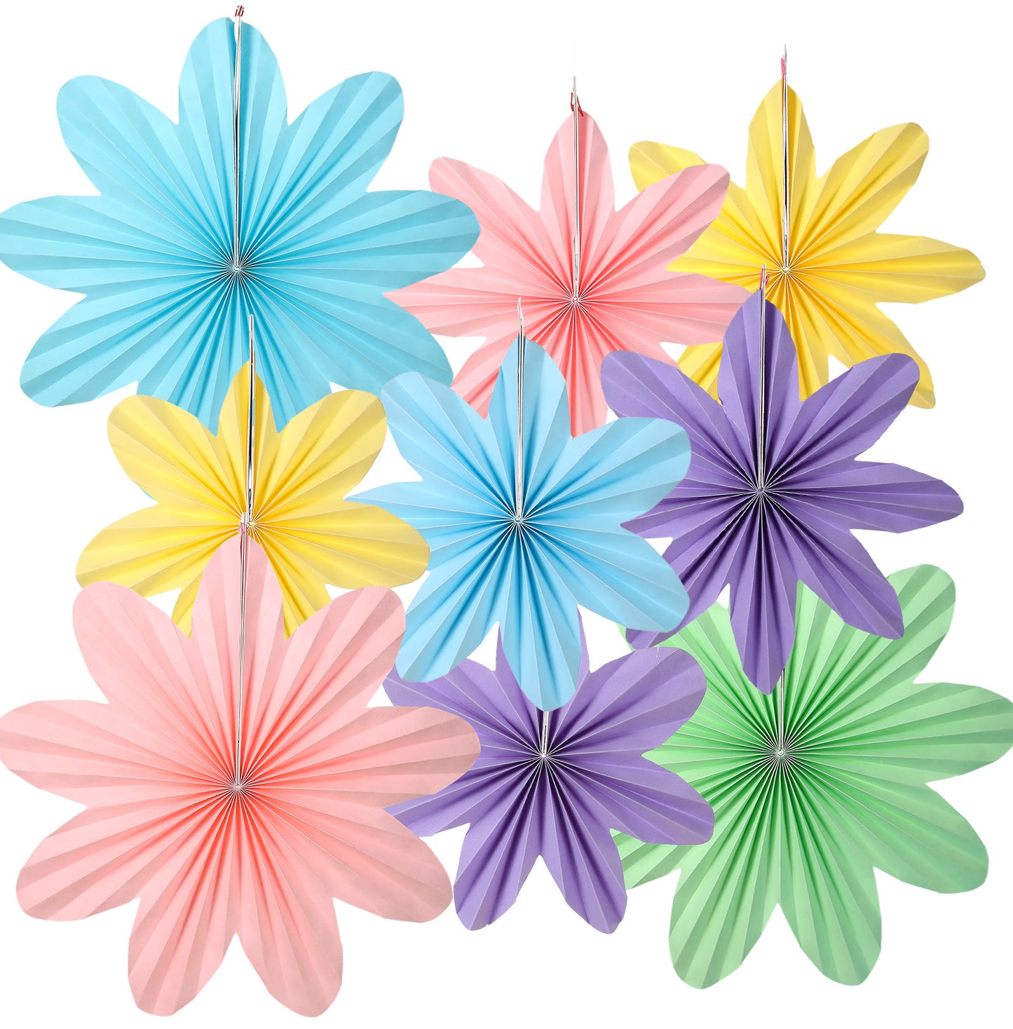 Yuanchu 9 Pcs Paper Flowers Decorations, Pastel Paper Fans Party Decorations for Wall Hanging, Pastel Floral Party Decor for Birthday Wedding Baby Shower Mother’s Day Summer Carnival Celebration