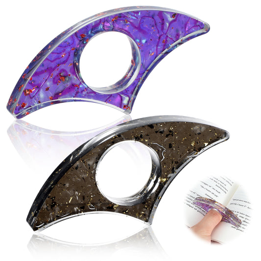 AOZUO 2pcs Book Page Holders, Glitter Resin Thumb Bookmarks Handmade Transparent Book Marks Book Opener Holders Book Reading Accessories Gift for Book Lovers Bookworm Literary Teacher Student