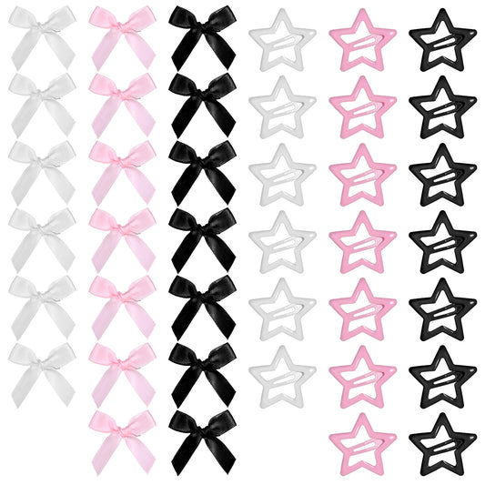 Andibro 40Pcs Cute Star Hair Clips, Y2k Satin Mini Hair Bow Clips Star Snap Barrettes Cute Hairs Accessories Barrettes for Women Girls Daily Parties Styling