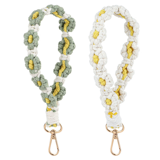 Bewudy 2 PCS Keychain, Handmade Wristlet Keychain for Women, Weave Exquisite Keyring Holder, Wrist Lanyard for Keys Cute flower keychain Key Chain for Women Sturdy Keychain for Car Keys (Color A)