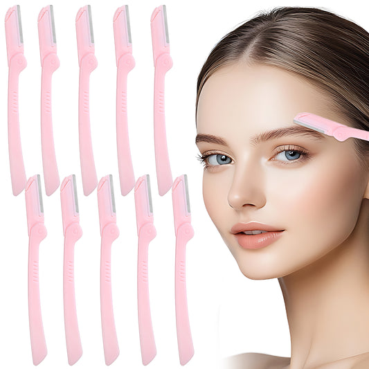 Andibro 10Pack Folding Eyebrow Razors, Dermaplane Razor for Men, Multi-Function Facial Shaver Practical Hair Remover Blade Foldable Peach Fuzz Removal Dermaplaner to Exfoliate & Refresh the Skin(Pink)