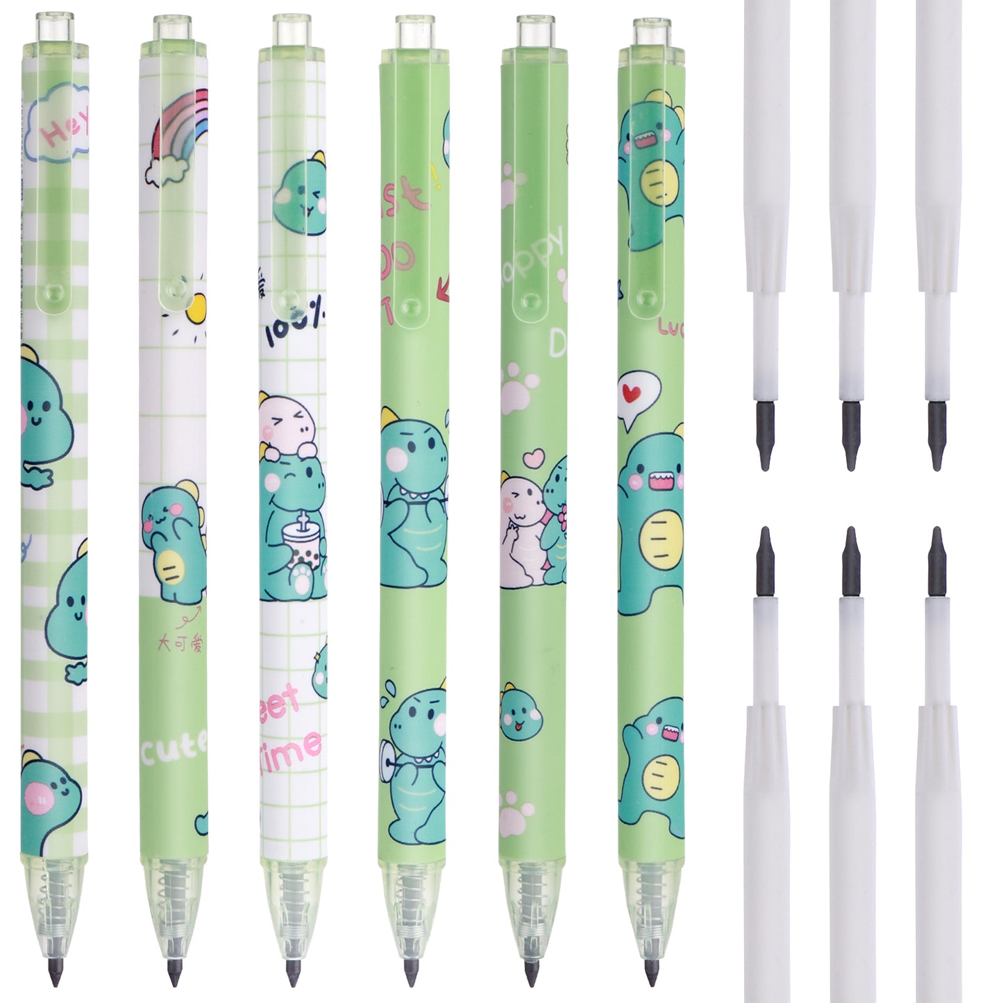 Molain 6PCS Everlasting Pencil, Cute Eternal Pencil with 6 Replaceable Refills, Portable Inkless Pencils Eternal Reusable Erasable Unlimited Eternal Pencil for Children Drawing and Writing (Green)