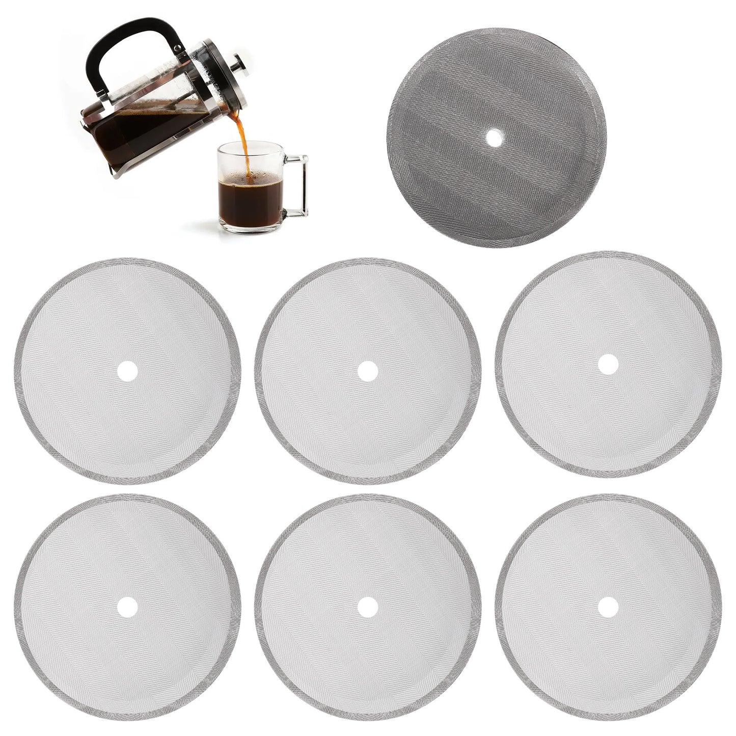 LXUEJIE 6Pcs French Press Replacement Filter Screen, Mesh Stainless Steel French Press Filter, 4 Inch Reusable Coffee French Press Filters for 8 Cup/1000 ml/34 oz Coffee Tea Makers
