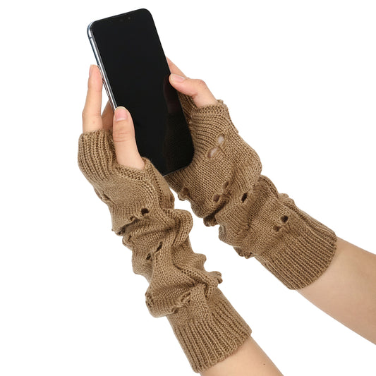 Andibro Y2K Arm Warmers, Goth Punk Style Knitted Fingerless Gloves Thumb Hole Gloves for Women Cosplay Accessories