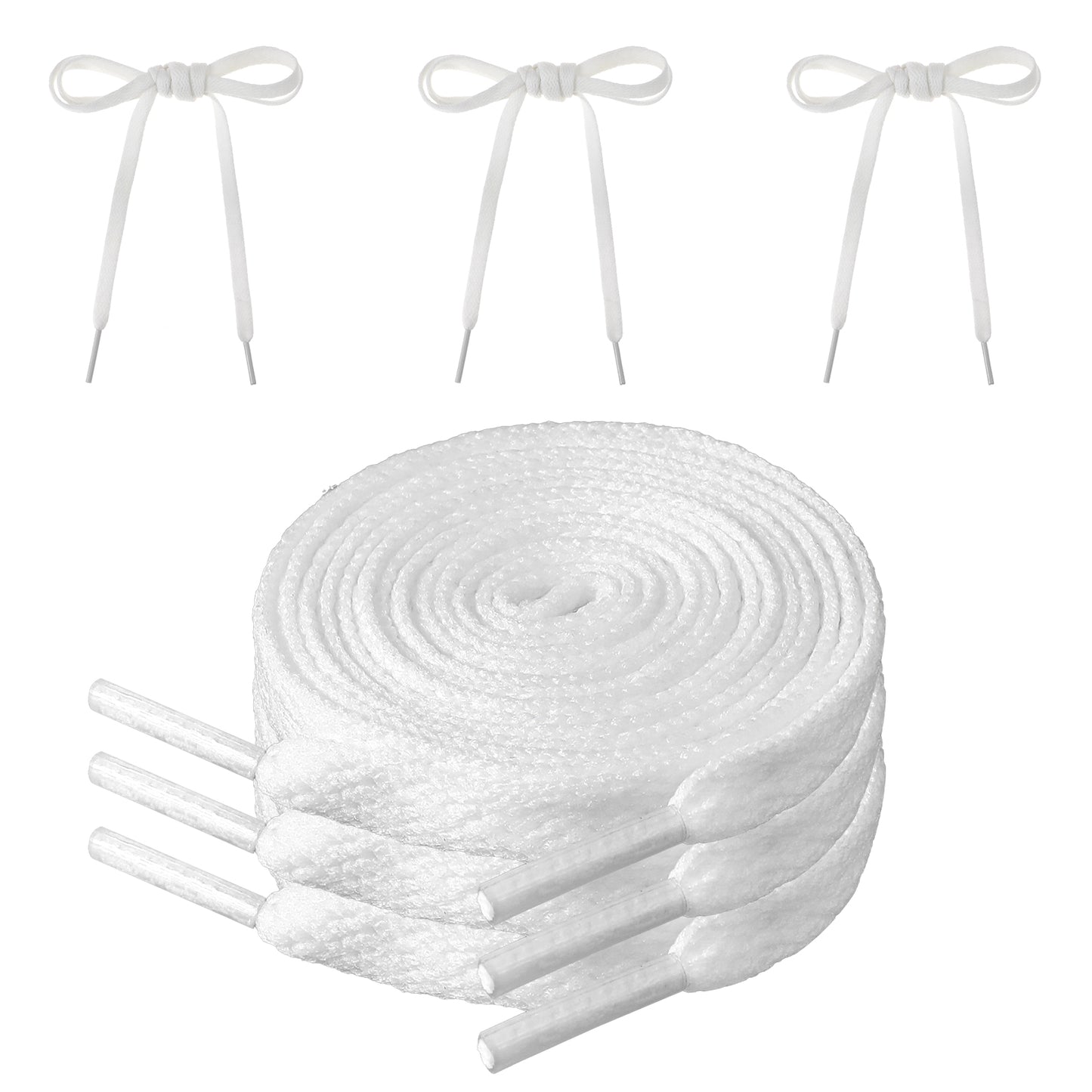 JIYIN 3 Pairs Shoe Laces for Sneakers, 5/16" Wide Flat Shoelaces Polyester Athletic Running Shoes Boot Strings Sneaker Replacement Shoe Laces Stretch Flat Shoe Strings for Women Men (White)