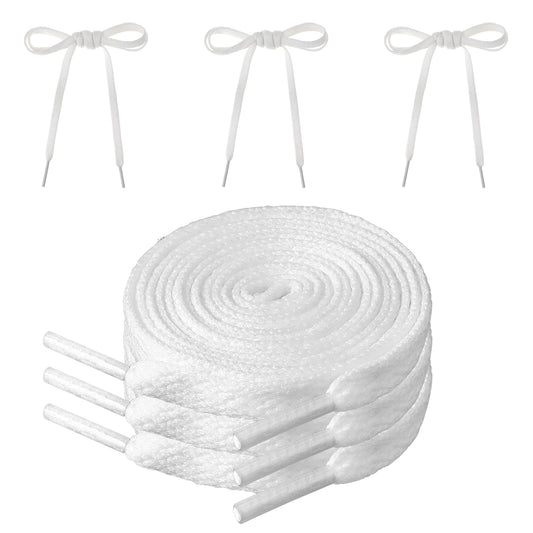JIYIN 3 Pairs Shoe Laces for Sneakers, 5/16" Wide Flat Shoelaces Polyester Athletic Running Shoes Boot Strings Sneaker Replacement Shoe Laces Stretch Flat Shoe Strings for Women Men (White)