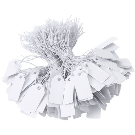 Amabro 400 Pcs Small Price Tags with Elastic String, Writable Blank Marking Jewelry Tag Mini Paper Price with Strings Attached Labeling Gift for Pricing Yard Clothes Sale Retail, 1.02*0.5 inch(White)