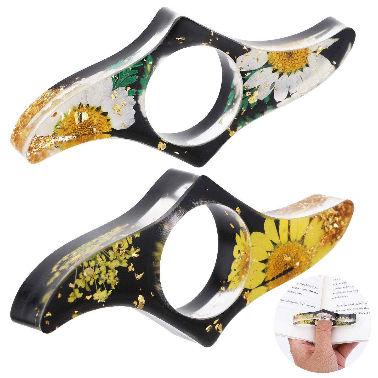 Molain Thumb Book Page Holder, 2 Pcs Dried Flower Book Holder Reading Ring Book Opener Reading Accessories for Readers Book Lovers Bookworm