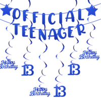 cobee 13th Birthday Decorations Blue Banner, Official Teenager Banner Bunting with Blue Hanging Swirls Streamers Blue13th BirthdayBanner for Boys Girls 13 Years Old Birthday Party Decorations Supplies