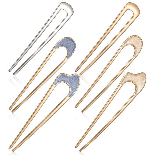 LIQWEI 6Pcs French Hair Pins, U Shaped Frenchs Hair Fork, French Twist Hairs Pin French-Hairs Pins for Women, Vintage Metal Accessories for Thick Thin Hairstyles
