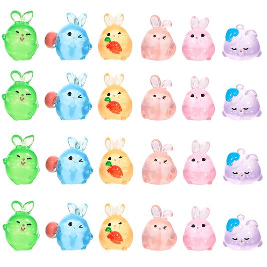HJZHII 24PCS Mini Resin Animals, Glow in The Dark Resin Rabbit Cute Luminous Tiny Toy Resin Bunnys Realistic Miniature Figurines Ornament for Garden Landscape Dollhouse Home Decoration