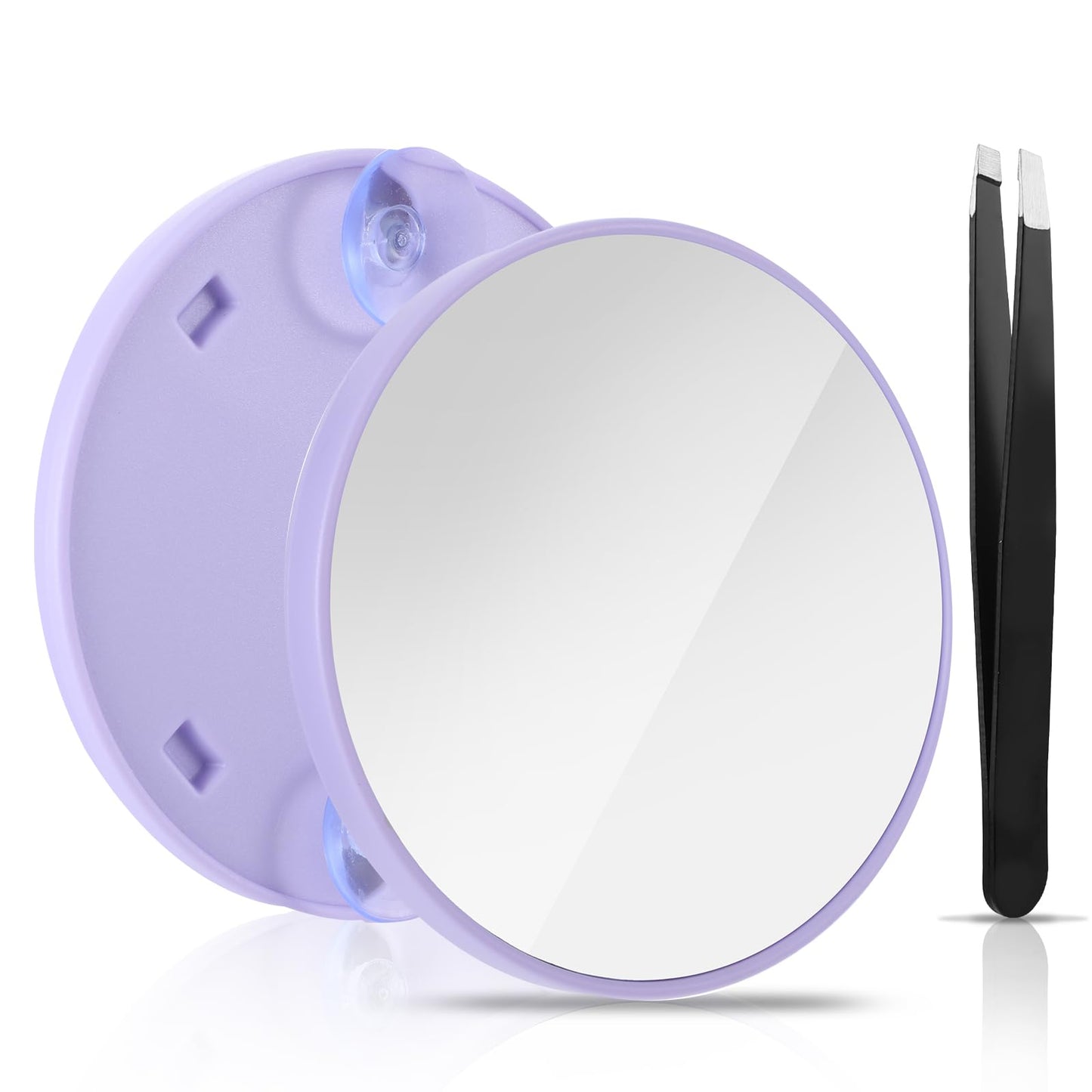 GEEHUA 10X Makeup Magnifying Mirror with 2 Suction Cups, Magnified Makeup Mirror Handheld Mirror 10X Magnification 3.5" Portable Cosmetic Mirror withTweeze Set for Travel Makeup Bathroom(Purple)