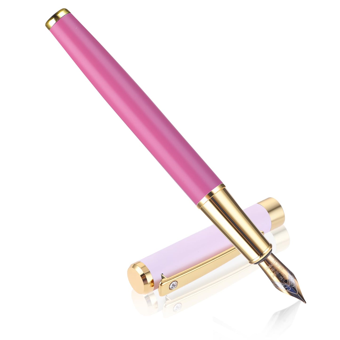 cobee Metal Fountain Pen, 0.5mm Rhinestone Fountain Pens Luxury Calligraphy Pen Iridium Fine Point Nib Compatible with 2.6mm Ink Cartridges Cute Pen for Gift Journaling Office Business (Pink)