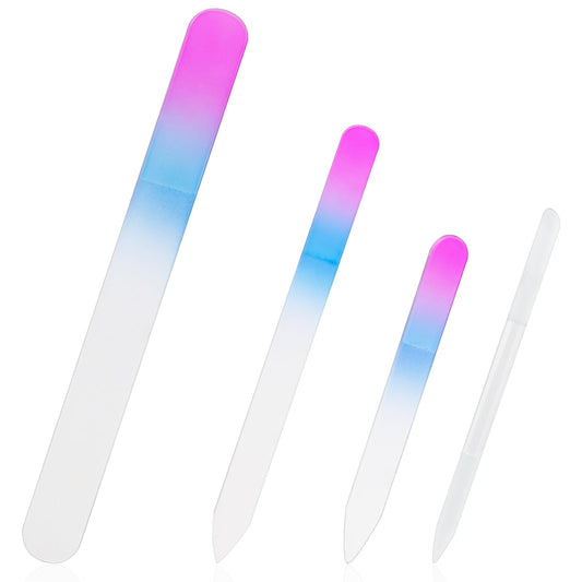 Jeffdad 4Pcs Glass Nail Files, Gradient Color, Nano Glass, Natural Nails Care, Nail File Set