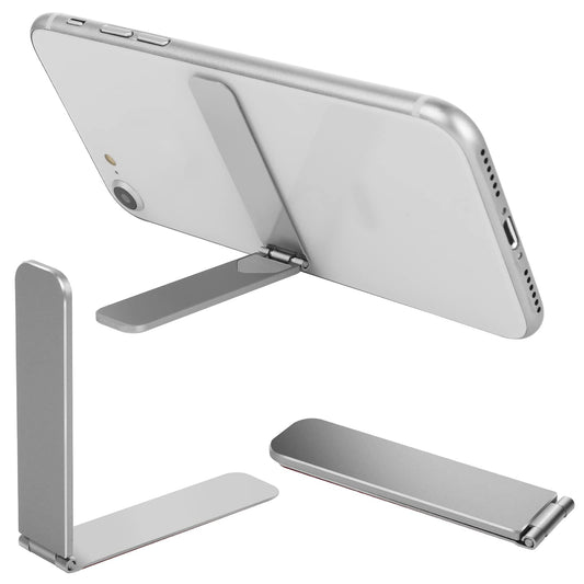 Giantree Ultra Thin Cell Phone Holder, Adjustable Mini Alloy Phone Kickstand Portable Phone Stand Foldable Phone Stand for Mobile Phone Tablet (Silver)