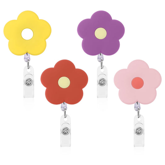 Jeffdad 4Pcs Cute Floral Badge Reels, Retractable ID Holder with Alligator Clip for Hospital Medical Staff, Lanyards Accessories(Multicolor)