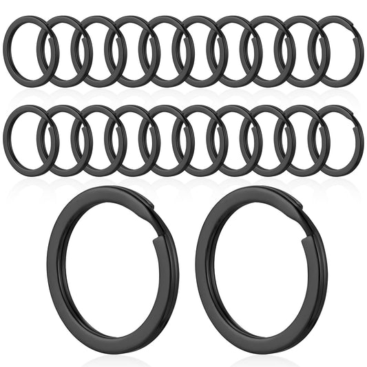 MBAIYO Keyrings 20pcs Black 25 mm Flat Split Rings Metal Key Ring Hoop for DIY Making Crafting Car Keys Organization