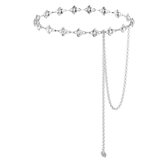 Andibro Flower Metal Chain Belt for Women, Adjustable Skinny Waist Belt Crystal Bridal Wedding Belt for Dresses Decorated