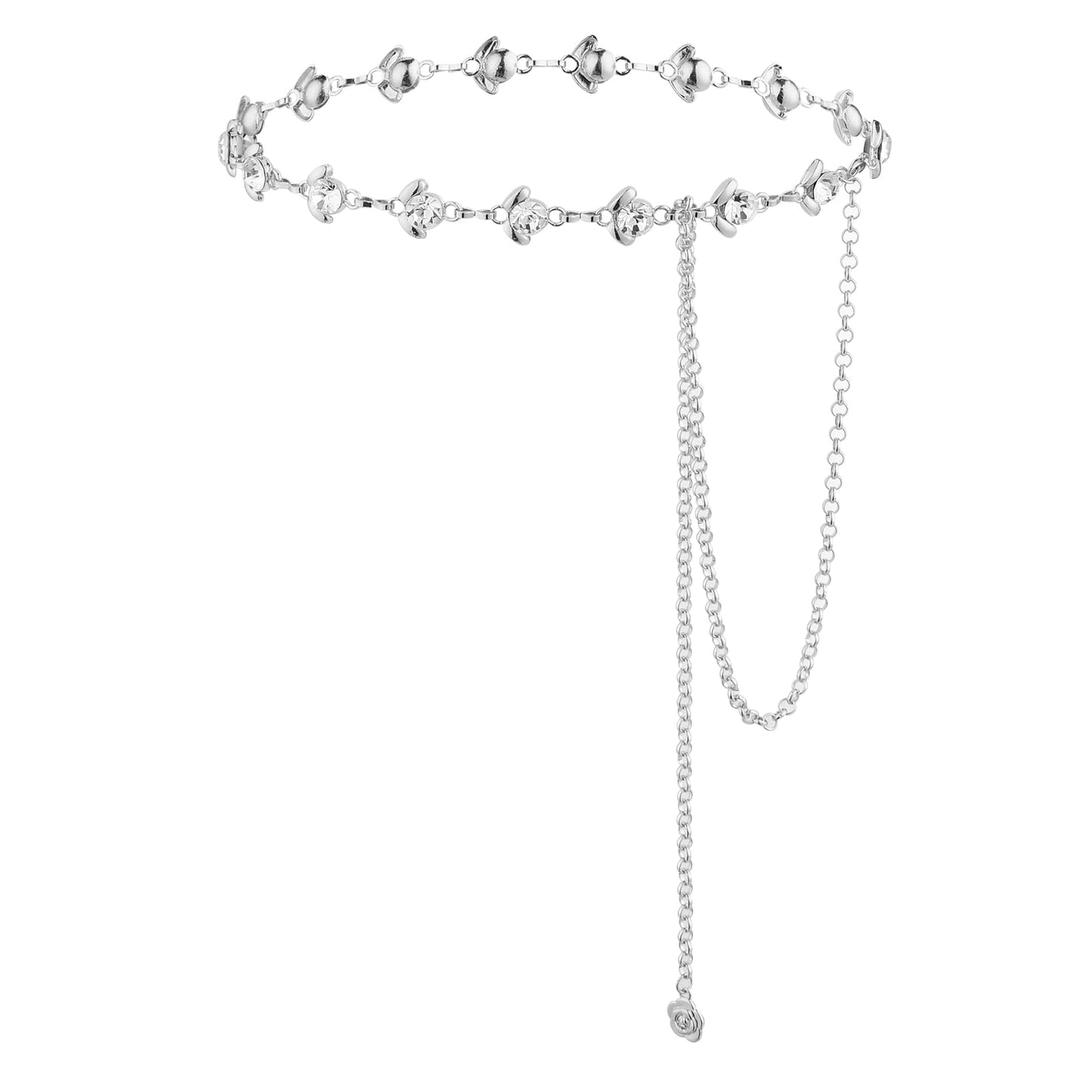 Andibro Flower Metal Chain Belt for Women, Adjustable Skinny Waist Belt Crystal Bridal Wedding Belt for Dresses Decorated