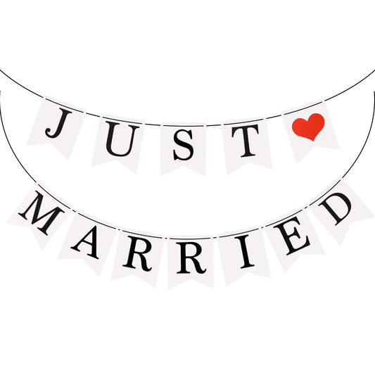 Bewudy Just Married Wedding Banner, Card Paper Wedding Hanging Flag Decoration, Romantic Wedding Party Supplies for Wedding Bridal Shower Anniversary Decoration