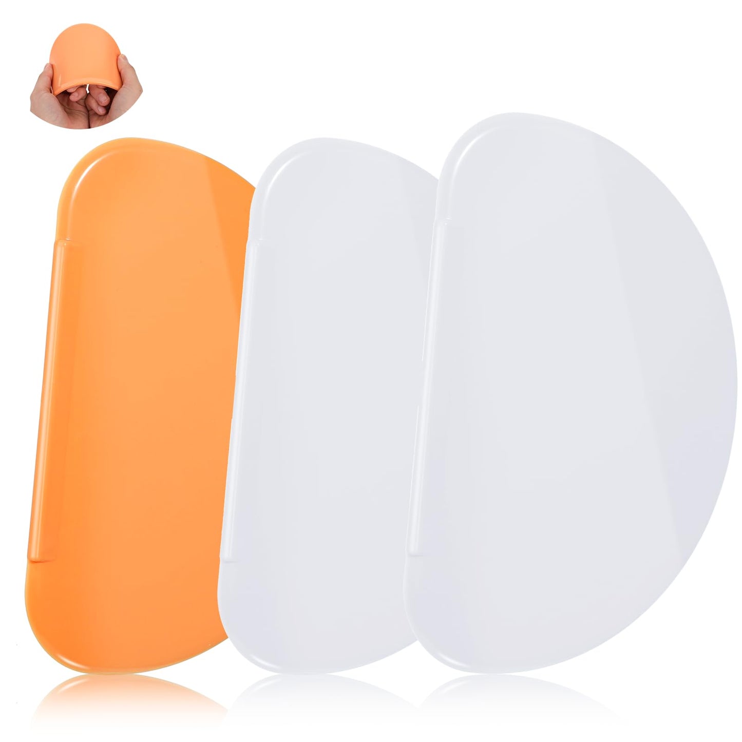Molain Flexible Curved Edge Silicone Bowl Scraper, Food Grade Dough Scraper for Baking Sourdough Bread, Cake, Bench Scrapers, Multipurpose Kitchen Dish Scrapers(2Pcs White+1Pcs Orange)