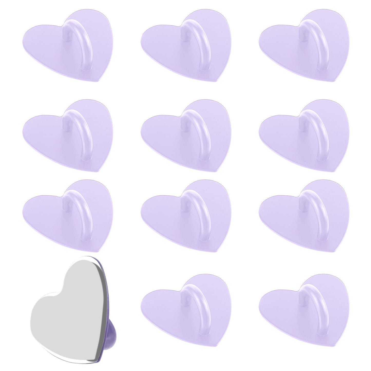 Amabro 12PCS Phone Ring Holder, Self-Adhesive Heart Cell Phone Charm Hook Metal Universal Finger Ring Stand Grip for Cell Phone Case Tablet DIY Hanging Supplies(Purple)