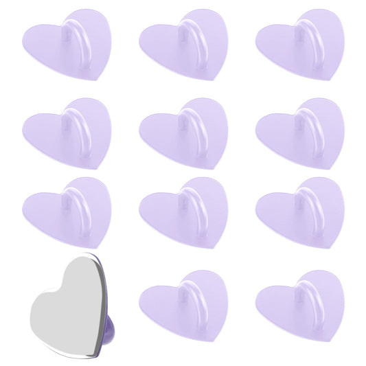 Amabro 12PCS Phone Ring Holder, Self-Adhesive Heart Cell Phone Charm Hook Metal Universal Finger Ring Stand Grip for Cell Phone Case Tablet DIY Hanging Supplies(Purple)