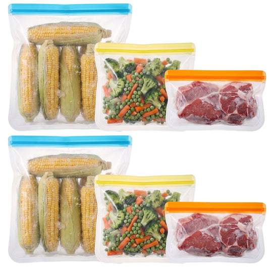 JJUNW 6 Pcs Reusable Gallon Freezer Bags, Sandwich Bags Food Storage Bag, Freezer Bag Frozen Food Containers Dishwasher Safe For Marinate Meats, Fruits, Sandwich, Snack, Camping Travel Items