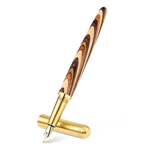 Andibro Vintage Wooden Fountain Pens, Brass Wood Fountain Pen 0.5mm Fine Point Pen Fancy Pens Smooth Writing Compatible with 2.6 mm Ink Cartridges for Journaling Office School Supplies (B)